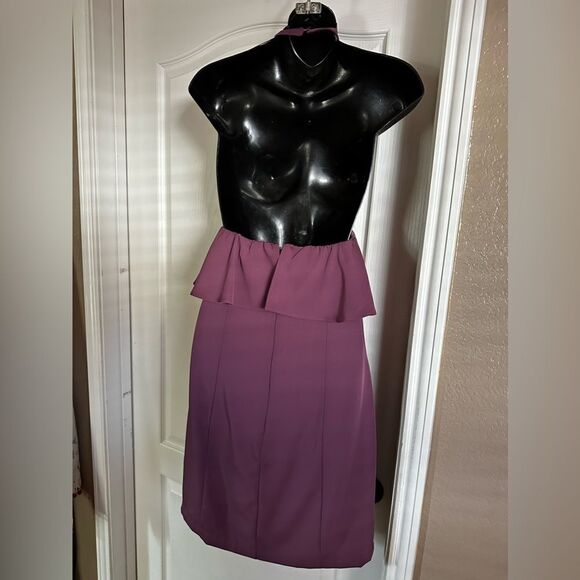 PLUM PURPLE Halter Bare Back Fitted Ruffle Dress Mothers Day Graduation Lg NWT - Picture 12 of 12